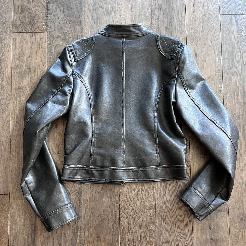 Refuge Faux Leather Moto Biker Jacket Brown Zip Front Classic Street Style - Picture 2 of 6